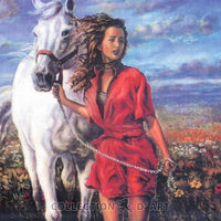 lady leading a white horse - a collection d'art tapestry canvas