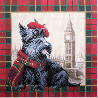 scottish terrier in london - pre-printed on aida from collection d'art