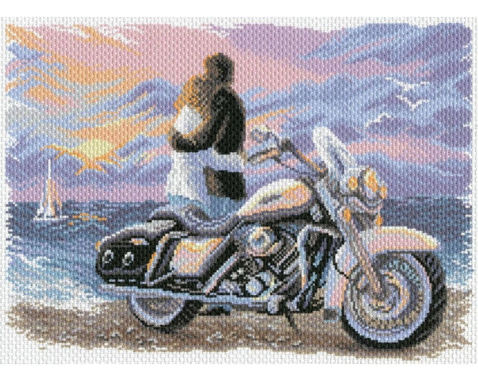 Motor Cycle Romance - Pre-Printed on Aida from Collection d'Art