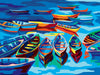 fishing boats in the harbour - a collection d'art tapestry canvas