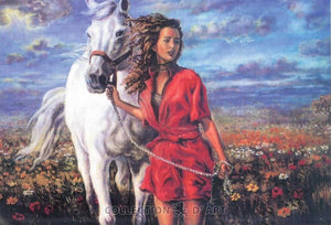 lady leading a white horse - a collection d'art tapestry canvas