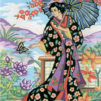 geisha with blossoms 1 - a collection d'art printed tapestry canvas