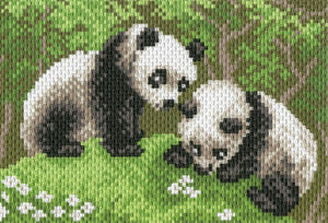 pandas - pre-printed on aida from collection d'art