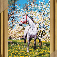 grey horse in blossom - a collection d'art tapestry kit