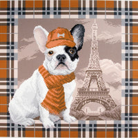 french bulldog in paris - pre-printed on aida from collection d'art
