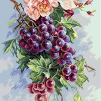 bouquet of grapes and peonies - pre-printed on aida from collection d'art