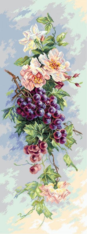 bouquet of grapes and peonies - pre-printed on aida from collection d'art