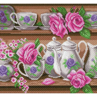 rose dinnerware set - pre-printed on aida from collection d'art