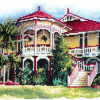 queenslander mansion on stilts - a dmc cross stitch kit design by olga gostin
