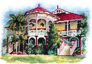 queenslander mansion on stilts - a dmc cross stitch kit design by olga gostin