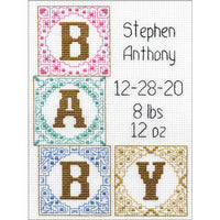 baby blocks birth record - a design works counted cross stitch kit