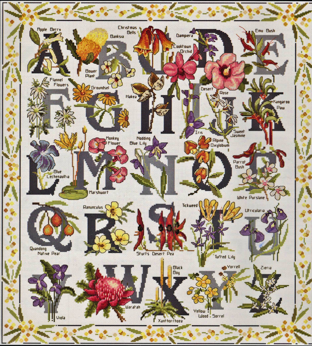 australian wildflowers sampler - a country threads cross stitch chart