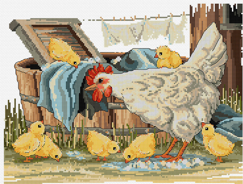 wash tub chicks - a counted cross stitch chart from country threads