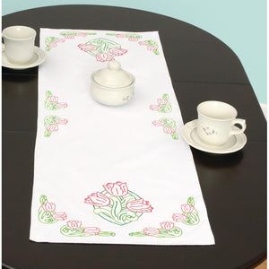 tulips - table runner scarf 15" x 42" - a jdna design stamped for embroidery