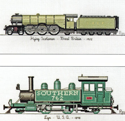 locomotives - flying scotsman and lyn - a ross originals cross stitch chart