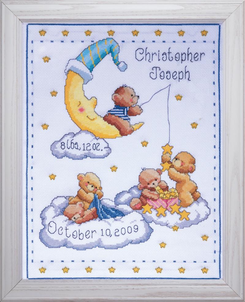 heavenly bears birth record - a tobin home crafts counted cross stitch kit